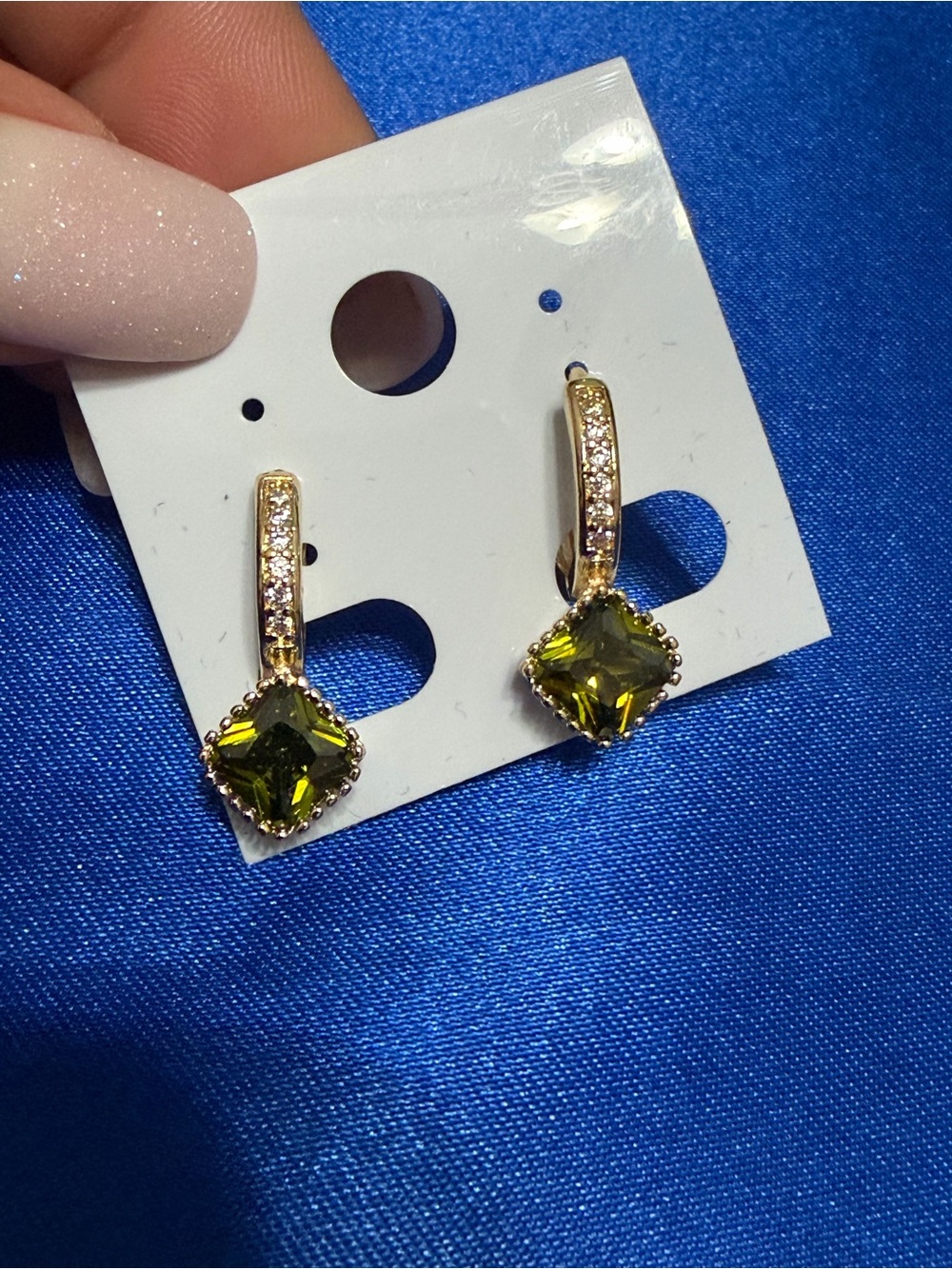 Peridot Green Gold Filled CZ  Drop Earrings